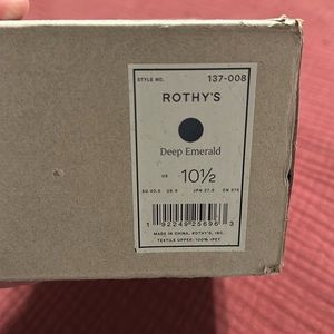 Rothy’s Almond Demi mule. Deep emerald color.